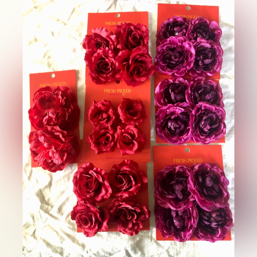 Fresh Picked Summer Jo-Anne’s stock, Red Purple Rose Blossoms Craft Weddings NWT